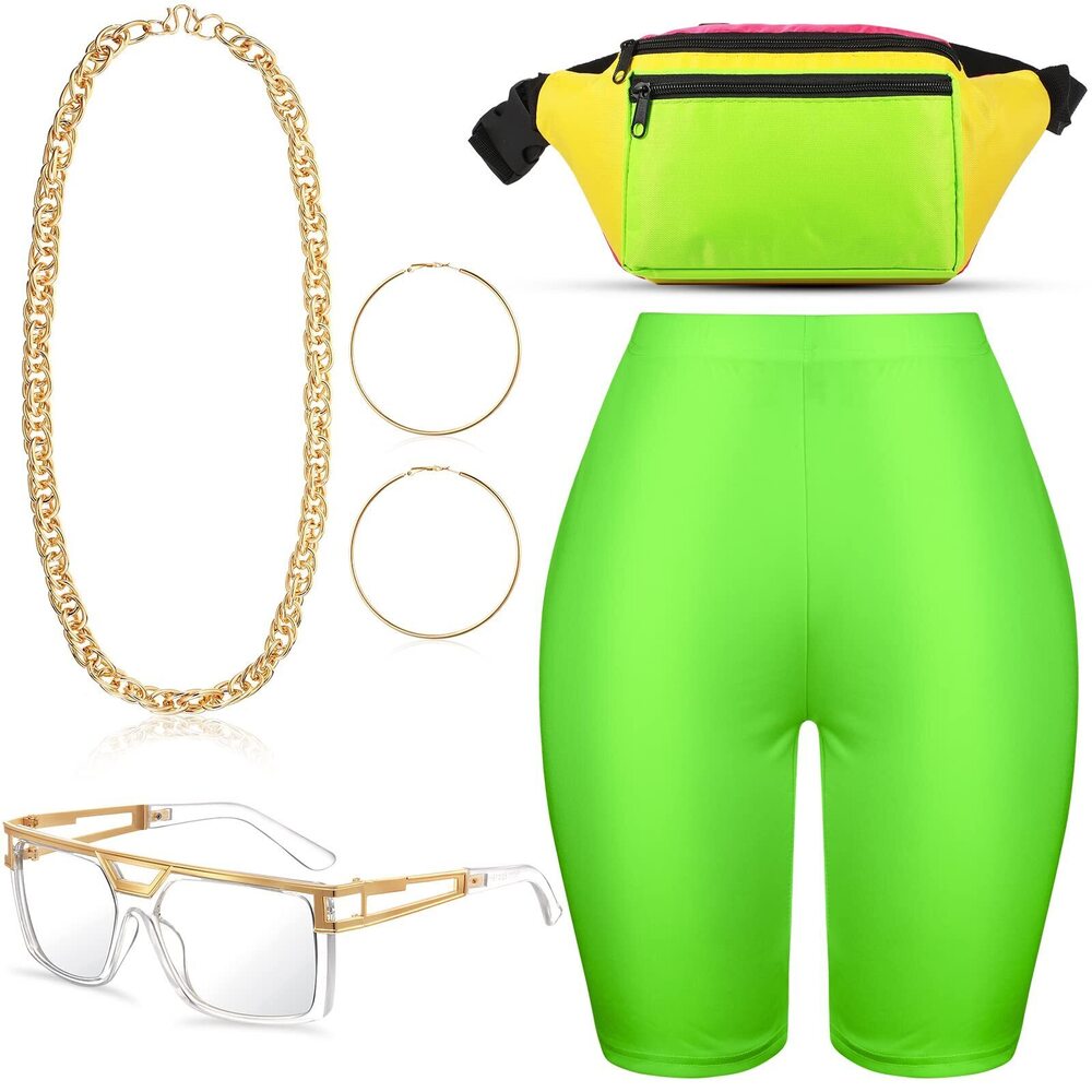 8895 80s 90s Hip Hop Costume Kit Women's Yoga Shorts Waist
